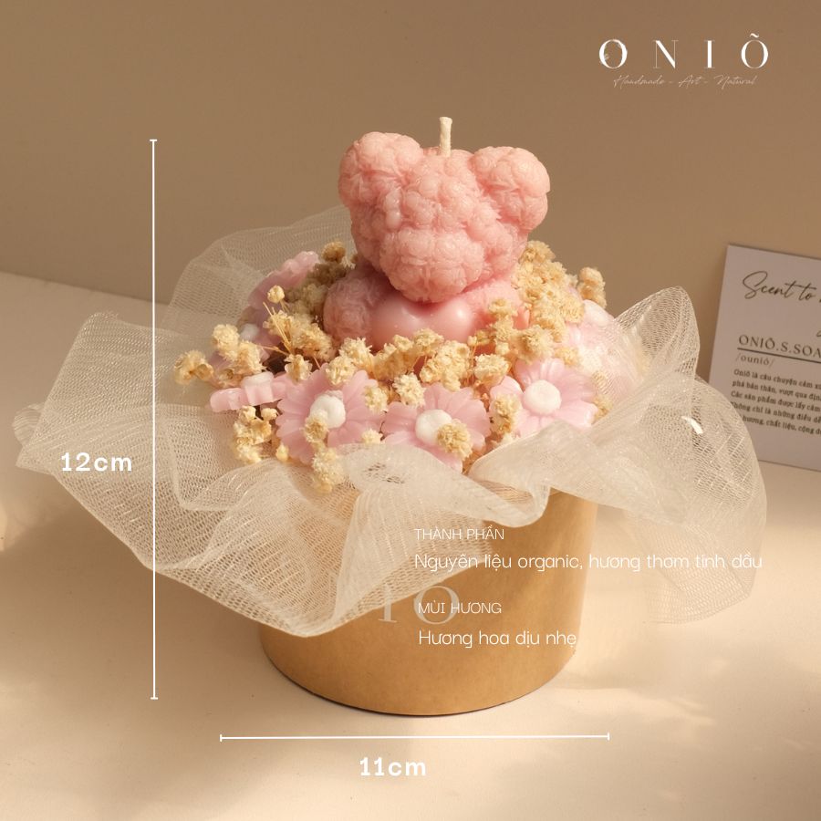 Hoa nến thơm tone hồng, Hương thơm tinh dầu, quà tặng sinh nhật, quà tặng tốt nghiệp - Gấu Baby - ONIÕ