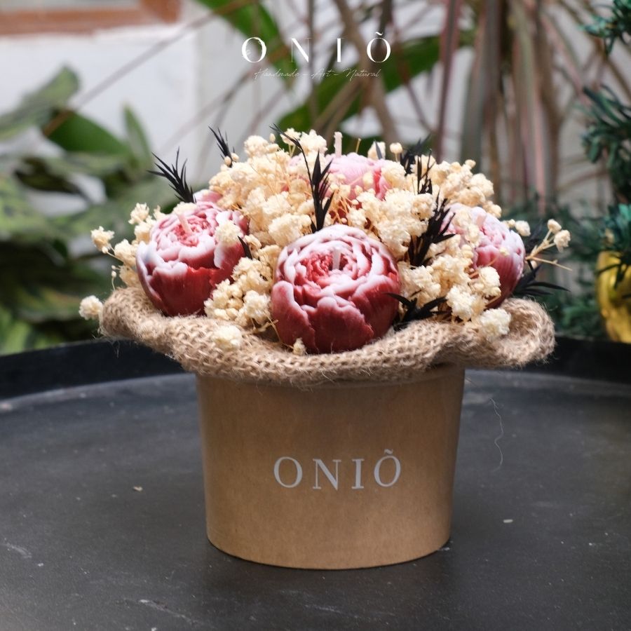 Hoa nến thơm tone nâu/đỏ, Hương thơm tinh dầu, quà tặng sinh nhật, quà tặng tốt nghiệp - Tulip Box - ONIÕ
