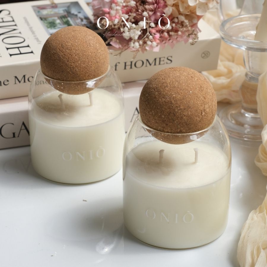 Nến thơm hũ thuỷ tinh nắp bi Borosilicate, Hương thơm tinh dầu, Tạo không gian thư giãn Tối giản cho không gian sống - ONIÕ