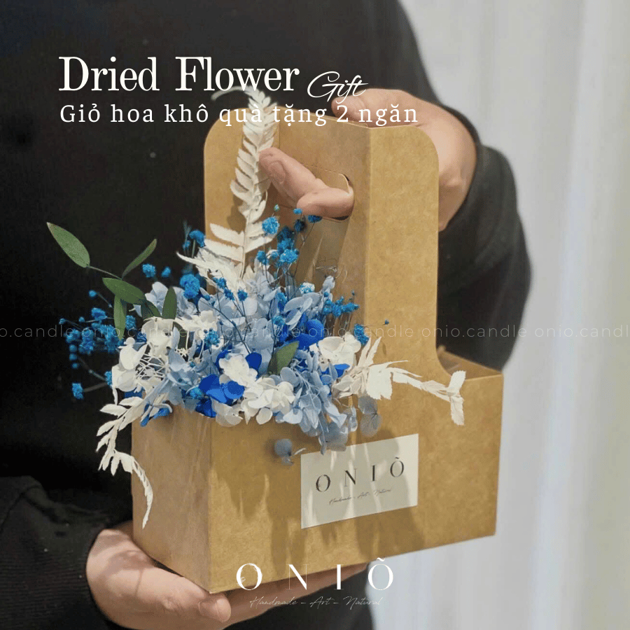 Giỏ hoa khô quà tặng 2 ngăn (1 ngăn hoa khô - 1 ngăn nến tùy chọn) - giá chưa bao gồm nến ONIÕ