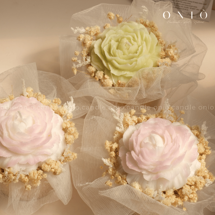 Set hoa nến thơm Mẫu đơn size S (hương thơm dịu nhẹ) - ONIÕ