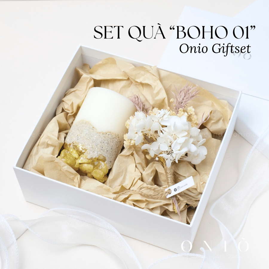 Set Quà Tặng Nến Thơm Cao Cấp BOHO Đá Thạch Anh - ONIÕ