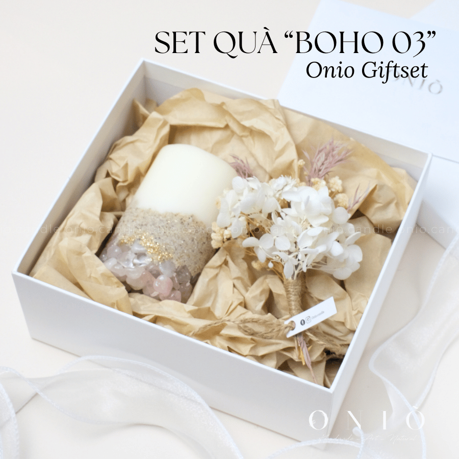Set Quà Tặng Nến Thơm Cao Cấp BOHO Đá Thạch Anh - ONIÕ