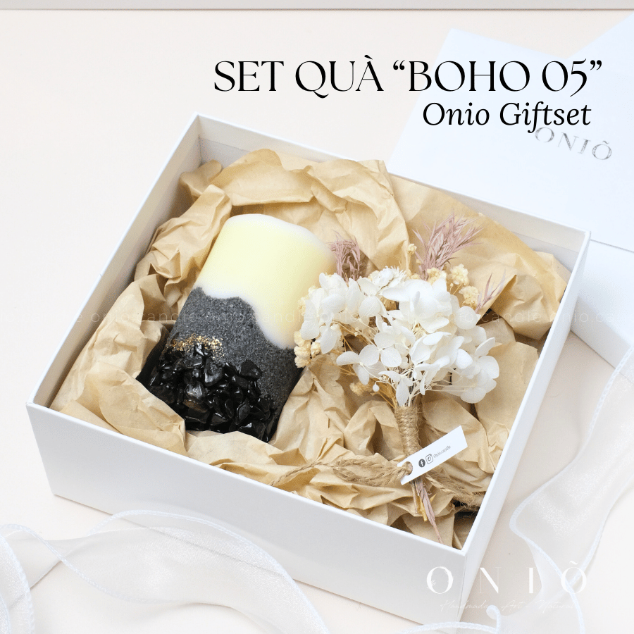 Set Quà Tặng Nến Thơm Cao Cấp BOHO Đá Thạch Anh - ONIÕ