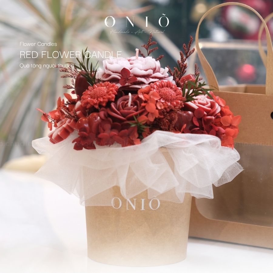 Hoa nến thơm tone đỏ, Quà tặng sinh nhật, quà tặng tốt nghiệp - Red Flower Candle - ONIÕ