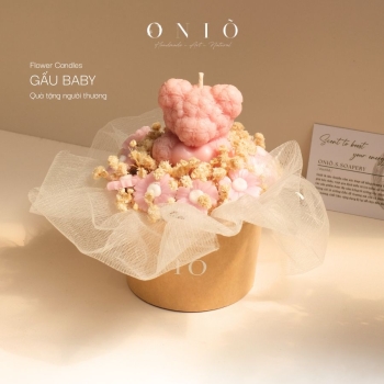 Hoa nến thơm tone hồng, Hương thơm tinh dầu, quà tặng sinh nhật, quà tặng tốt nghiệp - Gấu Baby - ONIÕ