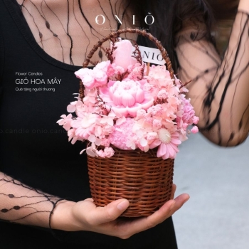 Hoa nến thơm giỏ mây, Quà tặng sinh nhật, Quà tặng tốt nghiệp - Giỏ Hoa Mây - ONIÕ
