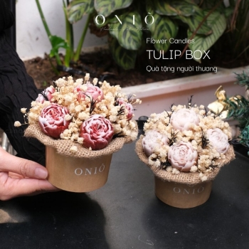 Hoa nến thơm tone nâu/đỏ, Hương thơm tinh dầu, quà tặng sinh nhật, quà tặng tốt nghiệp - Tulip Box - ONIÕ